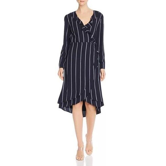 Rails Priya Navy Blue Metallic Stripe Ruffle Wrap Midi Dress Sz L Party Classic - Picture 7 of 16